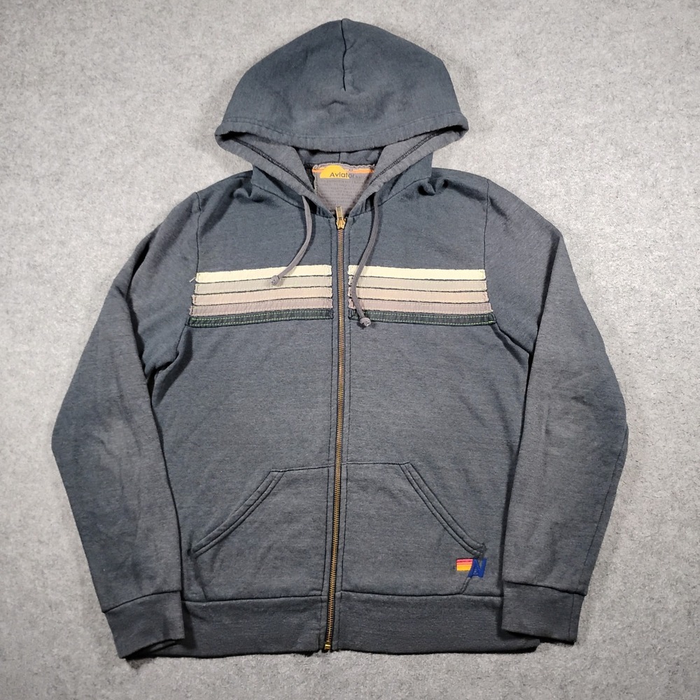 Aviator Nation Womens 5-Stripe Full Zip Hoodie Charcoal Gray Size M Made in USA